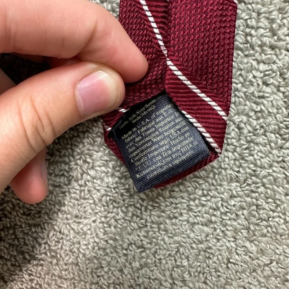 Brooks Brothers Mens Silk Repp Stripe Tie Burgundy Red White Made in USA RN93986